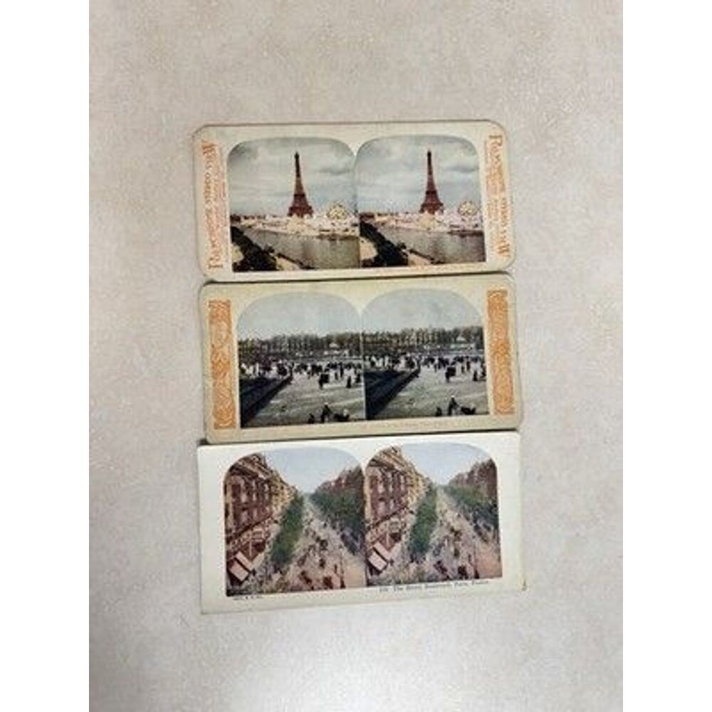 Antique Stereoview Cards Paris Eiffel Tower Celestial Globe France 1900